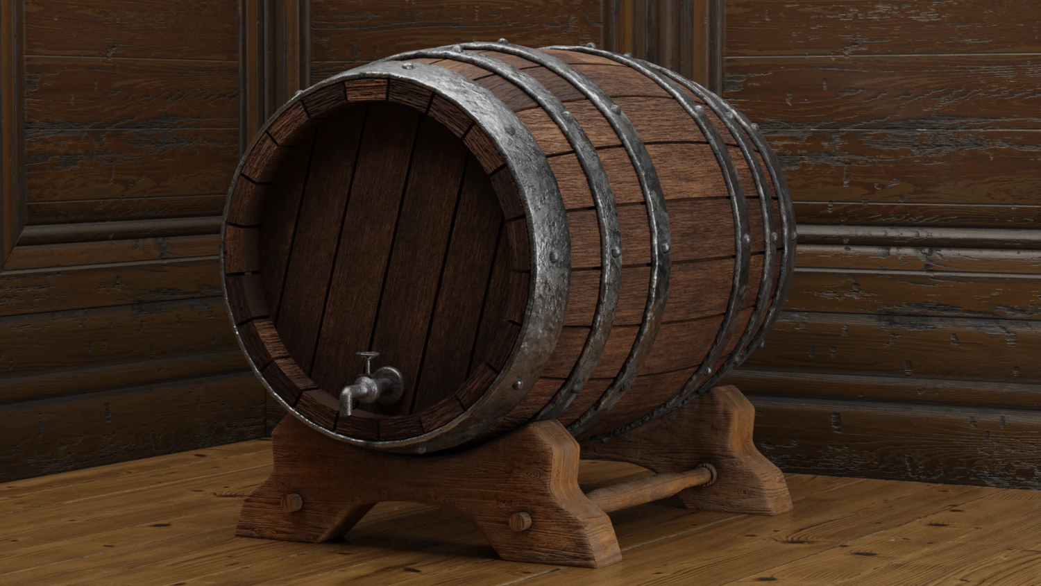 Wine barrel 3D 3D Model .c4d .max .obj .3ds .fbx .stl .blend 