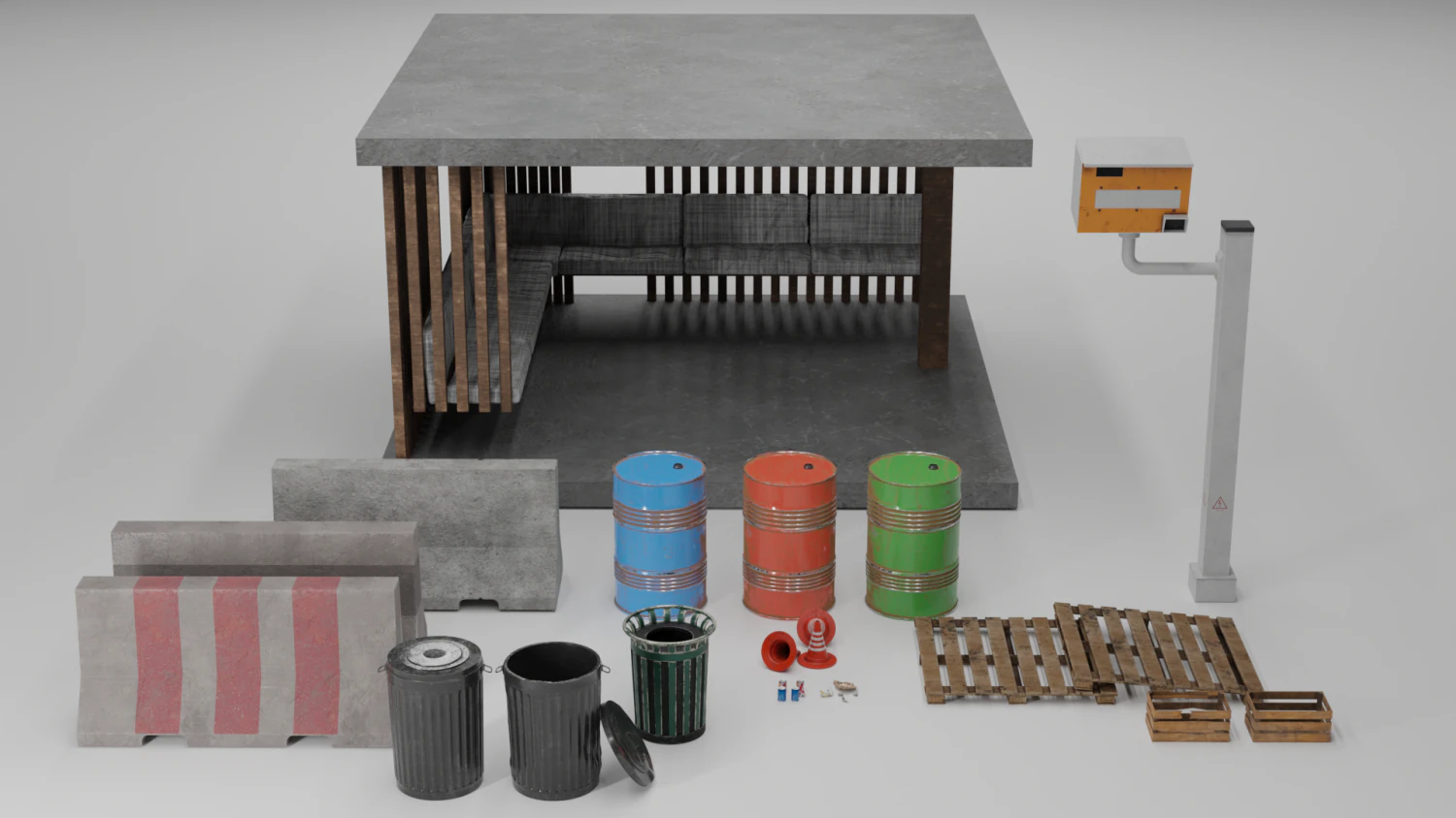 Urban elements Collection 3D Model .c4d .max .obj .3ds .fbx .stl .blend 