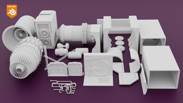 Spaceship Pack Parts Model 3D .c4d .max .obj .3ds .fbx .stl .blend 