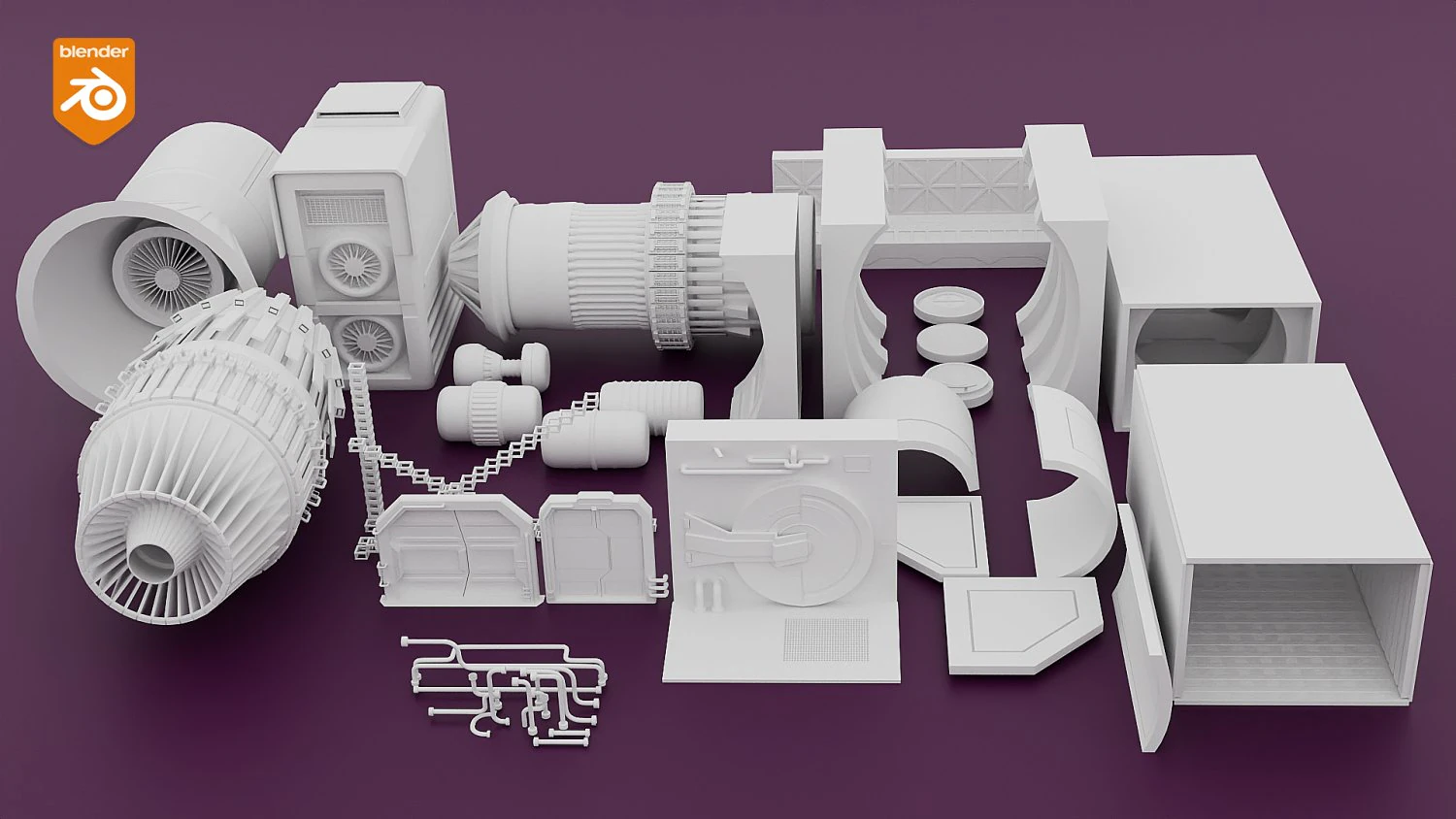 Spaceship Pack Parts 3D Model .c4d .max .obj .3ds .fbx .stl .blend