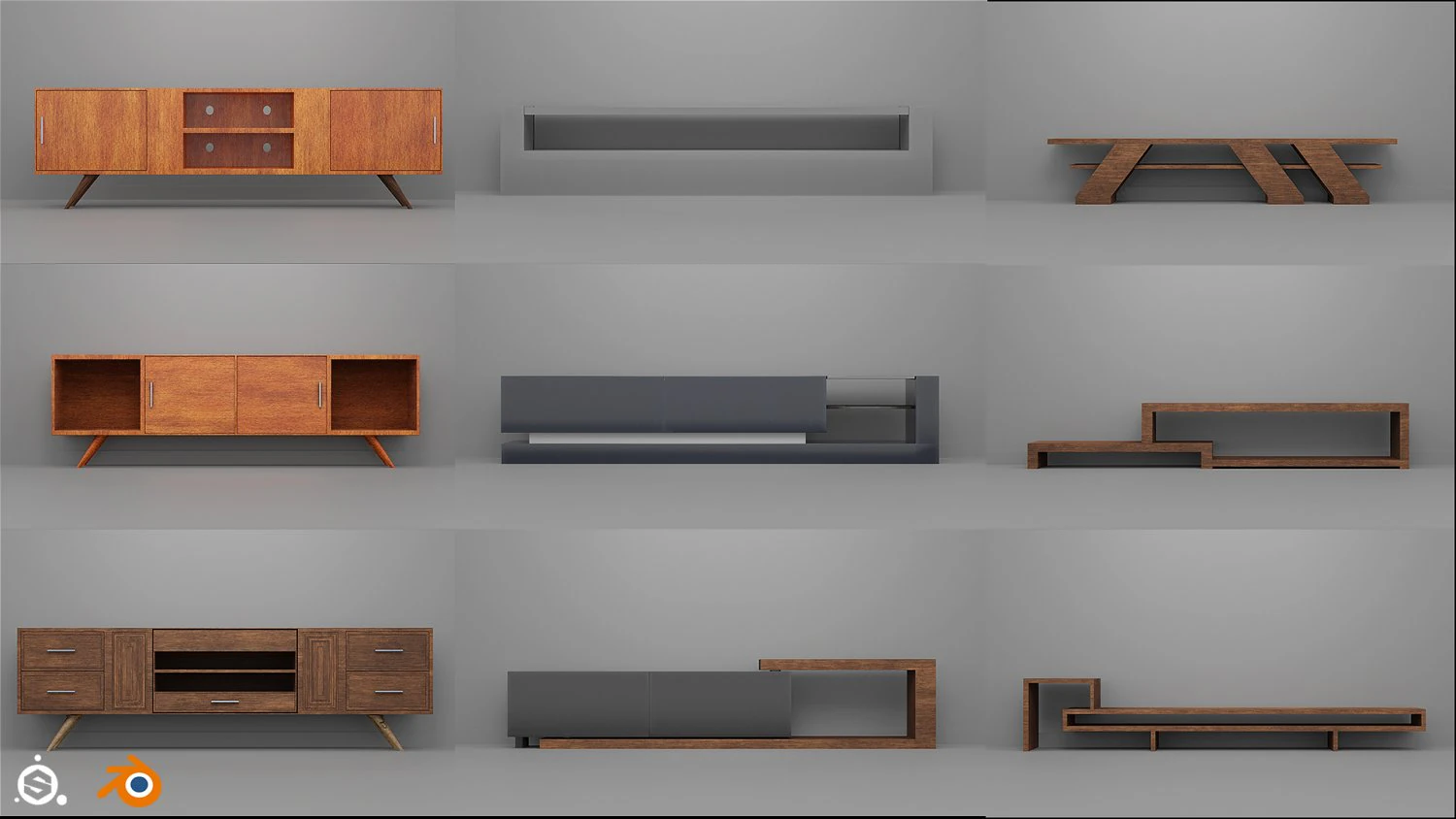 TV Desk Pack 3D Model .c4d .max .obj .3ds .fbx .stl .blend 