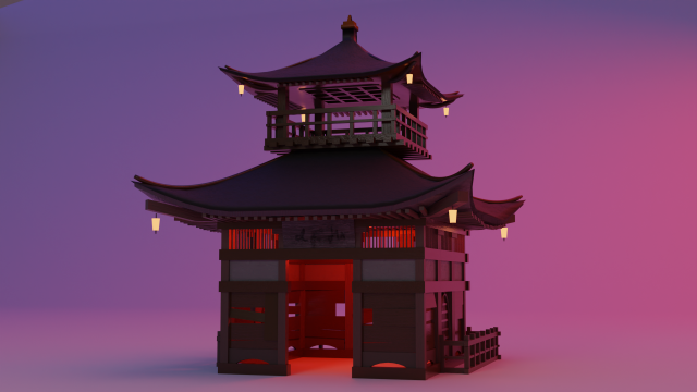 Fureai-Kannon-do hall Japanese Garden Structures Pavilions Low-poly Modelo 3D .c4d .max .obj .3ds .fbx .stl .blend