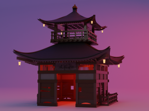 Fureai-Kannon-do hall Japanese Garden Structures Pavilions Low-poly 3D-Modell