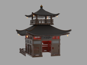 Fureai-Kannon-do hall Japanese Garden Structures Pavilions Low-poly Modelo 3D