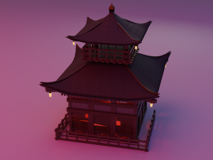 Fureai-Kannon-do hall Japanese Garden Structures Pavilions Low-poly Modelo 3D
