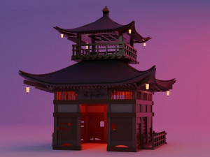 Fureai-Kannon-do hall Japanese Garden Structures Pavilions Low-poly Modelo 3D