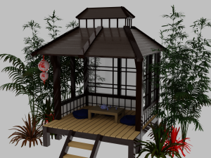 Japanese Garden Gazebo Structure Teahouse Viewing Pavilions Low-poly Modelo 3D