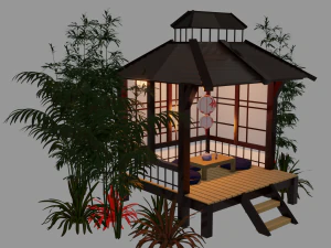 Japanese Garden Gazebo Structure Teahouse Viewing Pavilions Low-poly 3D Model