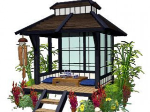 Japanese Garden Gazebo Structure Teahouse Viewing Pavilions Low-poly Model 3D