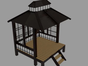 Japanese Garden Gazebo Structure Teahouse Viewing Pavilions Low-poly 3D Model