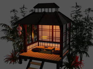 Japanese Garden Gazebo Structure Teahouse Viewing Pavilions Low-poly 3D Model
