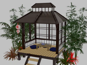 Japanese Garden Gazebo Structure Teahouse Viewing Pavilions Low-poly 3D Model