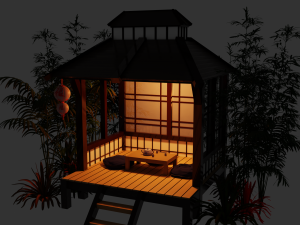 Japanese Garden Gazebo Structure Teahouse Viewing Pavilions Low-poly Model 3D
