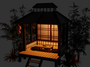 Japanese Garden Gazebo Structure Teahouse Viewing Pavilions Low-poly 3D Model