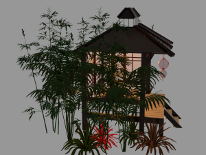 Japanese Garden Gazebo Structure Teahouse Viewing Pavilions Low-poly Model 3D