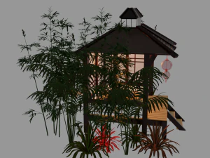 Japanese Garden Gazebo Structure Teahouse Viewing Pavilions Low-poly 3D Model
