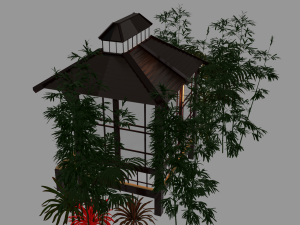 Japanese Garden Gazebo Structure Teahouse Viewing Pavilions Low-poly Model 3D