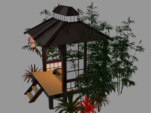 Japanese Garden Gazebo Structure Teahouse Viewing Pavilions Low-poly Model 3D