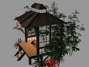 Japanese Garden Gazebo Structure Teahouse Viewing Pavilions Low-poly 3D Model