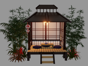Japanese Garden Gazebo Structure Teahouse Viewing Pavilions Low-poly Model 3D