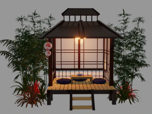 Japanese Garden Gazebo Structure Teahouse Viewing Pavilions Low-poly 3D Model