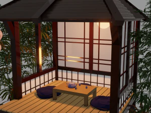 Japanese Garden Gazebo Structure Teahouse Viewing Pavilions Low-poly 3D Model