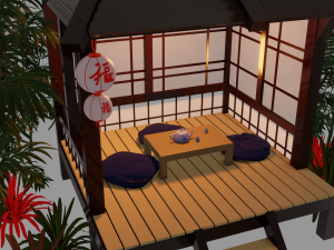 Japanese Garden Gazebo Structure Teahouse Viewing Pavilions Low-poly Model 3D