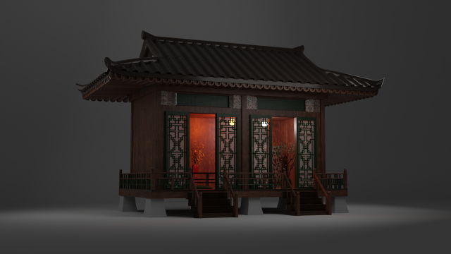 Japanese Teahouse Garden Structures Viewing Pavilions Low-poly Model 3D .c4d .max .obj .3ds .fbx .stl .blend 