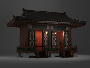Japanese Teahouse Garden Structures Viewing Pavilions Low-poly Modelo 3D
