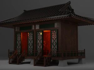 Japanese Teahouse Garden Structures Viewing Pavilions Low-poly 3D Model