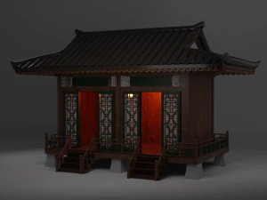 Japanese Teahouse Garden Structures Viewing Pavilions Low-poly 3D Model