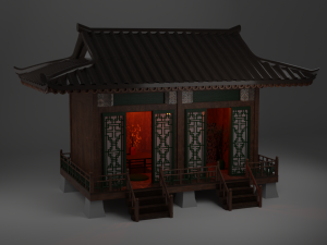 Japanese Teahouse Garden Structures Viewing Pavilions Low-poly Model 3D