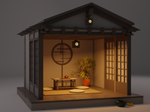 Japanese garden viewing pavilions teahouse build Low-poly Modelo 3D