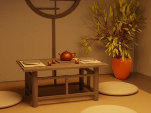 Padiglioni per la visualizzazione del giardino giapponese, costruzione di una casa da t&egrave; Low-poly Modello 3D