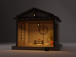 Padiglioni per la visualizzazione del giardino giapponese, costruzione di una casa da t&egrave; Low-poly Modello 3D