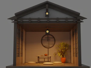 Padiglioni per la visualizzazione del giardino giapponese, costruzione di una casa da t&egrave; Low-poly Modello 3D