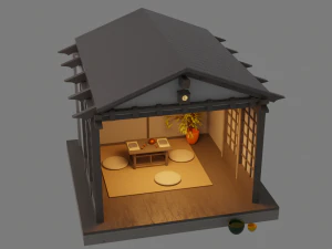 Padiglioni per la visualizzazione del giardino giapponese, costruzione di una casa da t&egrave; Low-poly Modello 3D