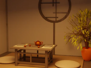 Padiglioni per la visualizzazione del giardino giapponese, costruzione di una casa da t&egrave; Low-poly Modello 3D