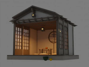 Padiglioni per la visualizzazione del giardino giapponese, costruzione di una casa da t&egrave; Low-poly Modello 3D