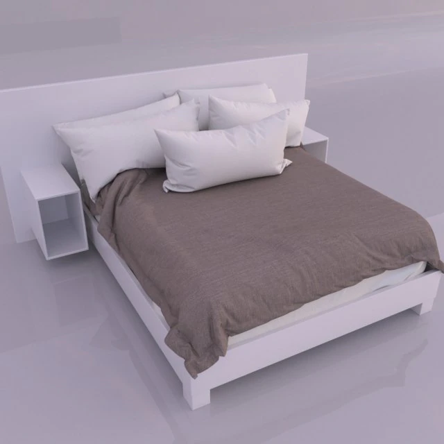 bed with pillows 3D Model .c4d .max .obj .3ds .fbx .stl .blend 