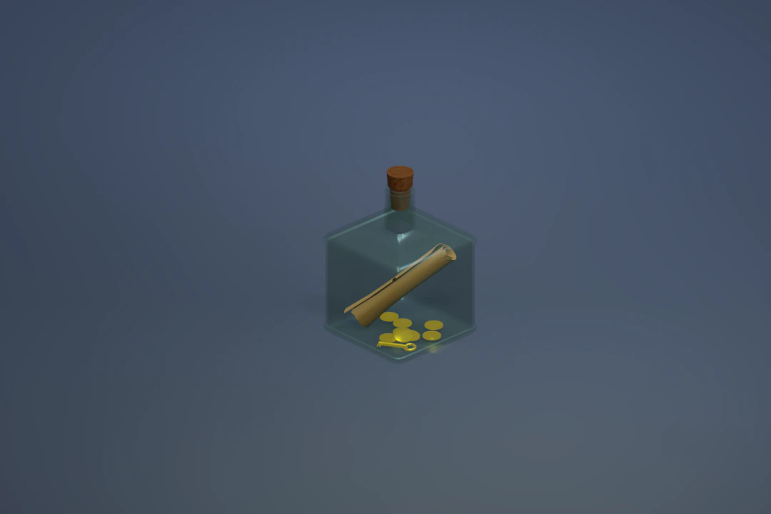 bottle with a note 3D Model .c4d .max .obj .3ds .fbx .stl .blend 