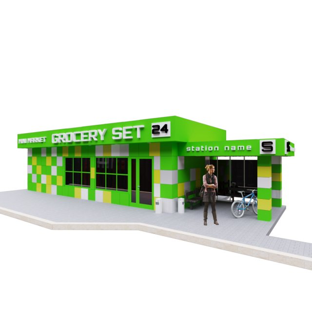 green-yellow-white pavilion grocery set 3Dモデル .c4d .max .obj .3ds .fbx .stl .blend 