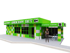 green-yellow-white pavilion grocery set 3D Model