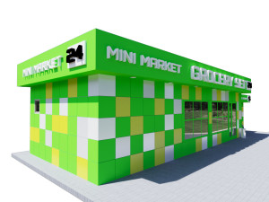 green-yellow-white pavilion grocery set 3Dモデル