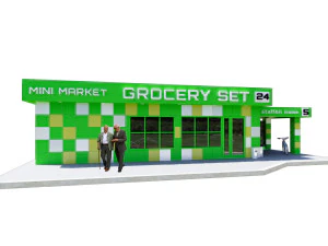 Gr&uuml;n-gelb-wei&szlig;es Pavillon-Lebensmittelset 3D Modell