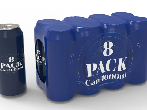 Embalagem de oito embalagens de latas de refrigerante para bebidas de 1000ml Modelo 3D