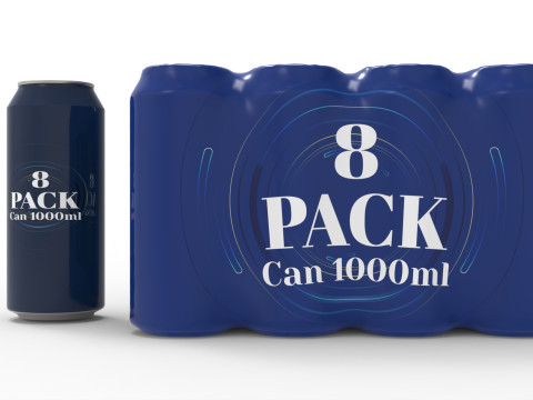 Eight pack packaging beverage soda cans 1000ml 3D Модель