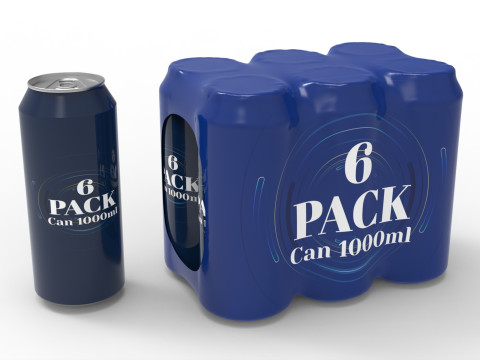 Six pack packaging beverage soda cans 1000ml 3D 모델