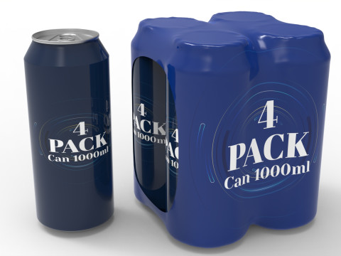 Four pack packaging beverage soda cans 1000ml 3Dモデル