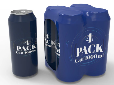 Four pack packaging beverage soda cans 1000ml 3D Model